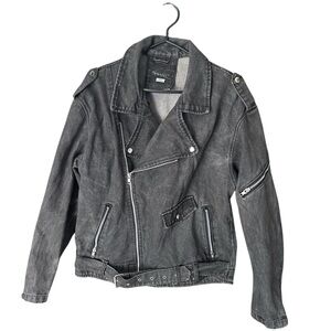 Vintage Black Jean Jacket with Asymmetrical Zipper size M, fits L